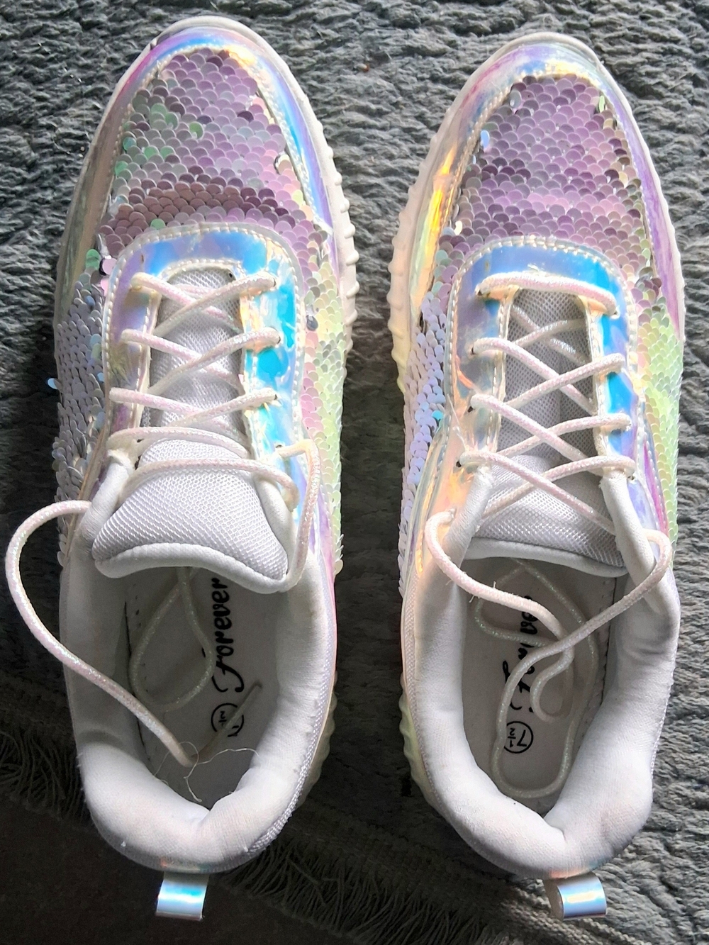 Forever 21 Iridescent Sequin Women's Sneakers - White / Multicolor